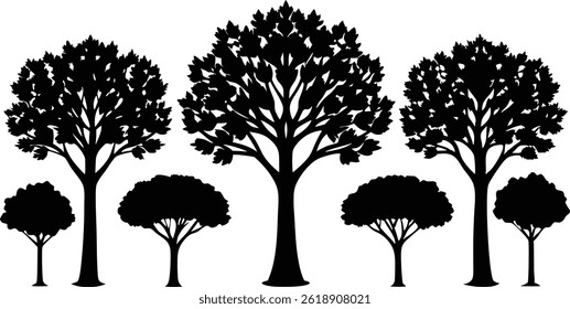 Beautiful Elm Trees Isolated Silhouette Vector Art Elegant Forest Landscape Elements Design