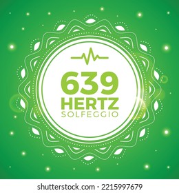 Bello Emblema de 639 Hertz. Frecuencia de Solfeggio. Ilustración de vectores aislados.