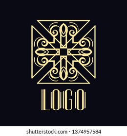 Beautiful emblem, badge for template logo in modern art deco style