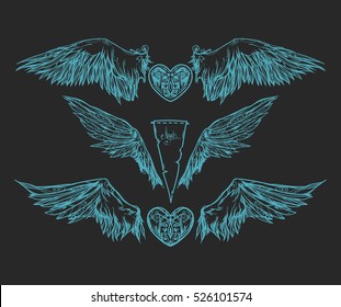 Beautiful Emblem With Wings / Graphic Image / Illustration Informal Attributes / It Can Be Used For Printing On T-Shirts Or Ideas For Tattoos.