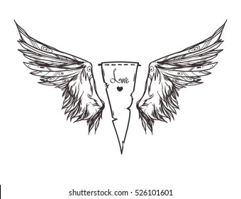 Beautiful Emblem With Wings / Graphic Image / Illustration Informal Attributes / It Can Be Used For Printing On T-Shirts Or Ideas For Tattoos.