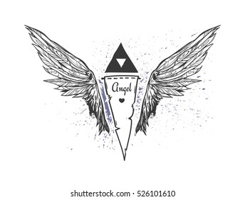 Beautiful Emblem With Wings / Graphic Image / Illustration Informal Attributes / It Can Be Used For Printing On T-Shirts Or Ideas For Tattoos.