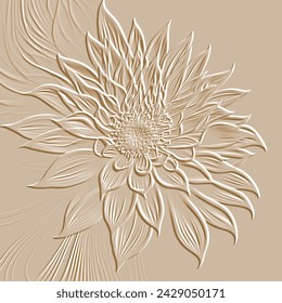 Hermoso patrón decorativo en 3D de la flor del maestro del relieve. Fondo de grunge floral beige texturizado. Vector de fondo de relieve. Adornos de elegancia superficial. Diseño botánico dibujado a mano. Textura en relieve 3d.