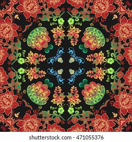 beautiful embossed floral pattern Mandala in the style of traditional folk art decorative painting