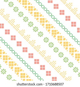 Beautiful embroidery design pattern with colorful stitches on fabric cotton.