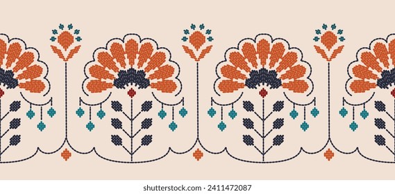 Beautiful Embroidery floral, leaves and branches, embellishing the neckline, decorate hem, skirt, adorning sleeves with flower embroidery. beautiful boho floral embroidery. Ethnic flower motive.