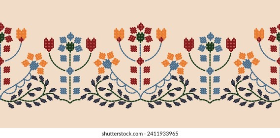 Beautiful Embroidery floral, leaves and branches, embellishing the neckline, decorate hem, skirt, adorning sleeves with flower embroidery. beautiful border floral embroidery. Ethnic flower design.