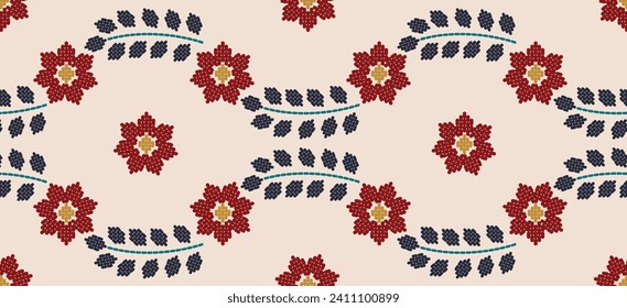 Beautiful Embroidery floral leaves. pattern on fabric, embellishing neckline, decorat hem, skirt, adorning sleeves with flower embroidery.  beautiful floral embroidery. Ethnic flower motive.
