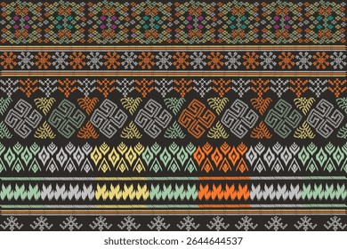 The beautiful embroidery  inspired from Lumien hill tribe,stitch line with multi color tone embroidered ancient pattern,unique design,design for  costume clothing,wrapping,printing,textile,decoration