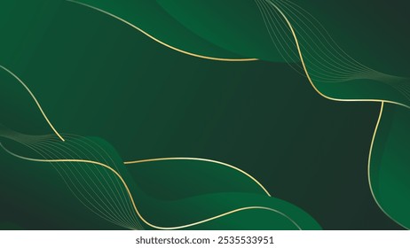 Beautiful emerald green luxury wave background with gold lines. Abstract elegant wallpapers. Suitable for templates, banners, sales, ads, events, awards, web, pages, and others