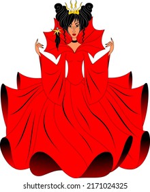 a beautiful enchantress in a red dress with an oriental appearance