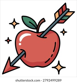 Beautiful endearing arrow apple designed as playful cartoon graphic for celebration concepts