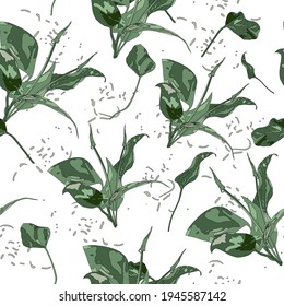 Beautiful endless gentle floral summer classic fashion fabric pattern design with cool plants on white background. Vector stock illustration.
