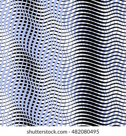 Beautiful endless striped wave pattern in blue, white and black tones. Vector iridescent illustration.