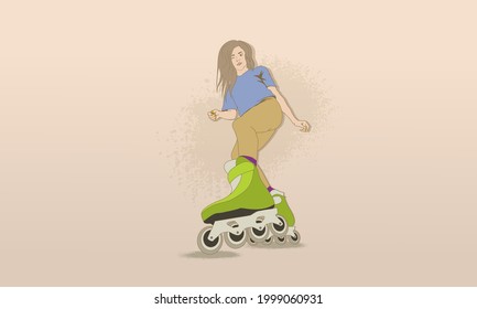 Beautiful, energetic girl on roller skates vintage