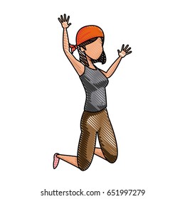 beautiful energetic young woman great leap