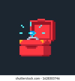 
Beautiful engagement ring. A nice gift to your loved one. Vector image in pixel art style.