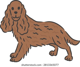 Beautiful English Cocker Spaniel dog with long ears sitting cartoon.