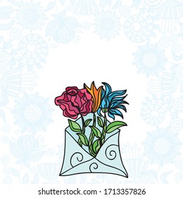 Beautiful envelop with flowers. Vector illustration