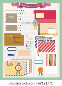 Beautiful Envelopes Scrapbooking Elements. Vector illustration.