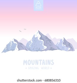 Beautiful epic view on a mountains. Vector illustration