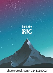 Beautiful epic view on a peak mountains. Panorama of Amazing nature. Vector illustration