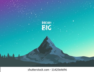 Beautiful epic view on a peak mountains. Panorama of Amazing nature. Vector illustration