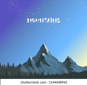 Beautiful epic view on a peak mountains. Panorama of Amazing nature. Vector illustration