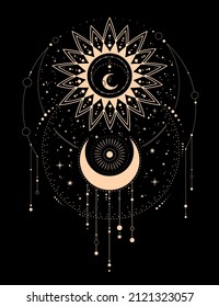 beautiful esoteric golden decoration in the form of cosmic elements