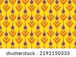 Beautiful Ethnic abstract ikat art. Seamless Kasuri pattern in tribal, folk embroidery, Aztec geometric art ornament print. Design for carpet, wallpaper, clothing, wrapping, fabric,cover. Yellow color