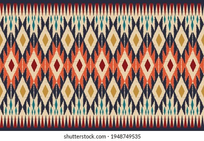 Beautiful Ethnic abstract ikat art. Seamless pattern in tribal, folk embroidery, and Mexican style.Aztec geometric art ornament print.Design for carpet, wallpaper, clothing, wrapping, fabric, cover 