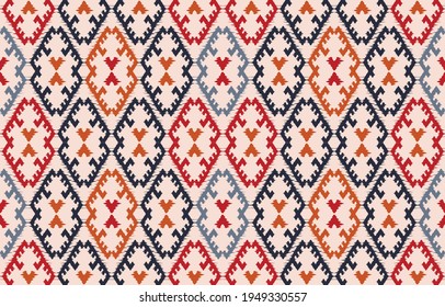 Beautiful Ethnic abstract ikat art. Seamless pattern in tribal, folk embroidery, and Mexican style.Aztec geometric art ornament print.Design for carpet, wallpaper, clothing, wrapping,fabric,cover, 