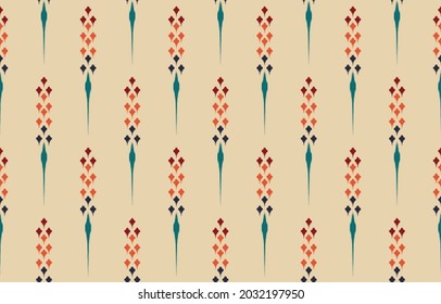 Beautiful Ethnic abstract ikat art. Seamless Kasuri pattern in tribal,folk embroidery,and Mexican style.Orange floral art ornament print.Design for carpet,wallpaper, clothing,wrapping,fabric,cover