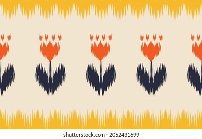 Beautiful Ethnic abstract ikat art. Seamless Kasuri pattern in tribal, folk embroidery ikat style. cute orange floral art ornament print.Design for carpet, wallpaper, clothing, wrapping, fabric, cover