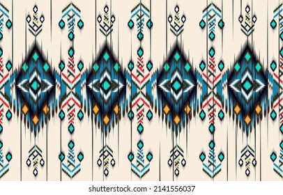 Beautiful Ethnic abstract ikat art. 
Seamless pattern in tribal, folk embroidery, and Mexican style.