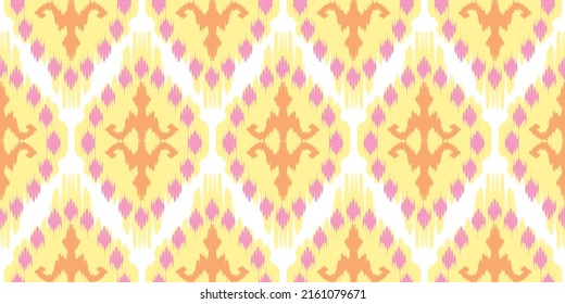 Beautiful Ethnic abstract ikat art. The seamless yellow pattern in tribal, folk embroidery, Mexican, Peruvian, Indian, Asia, Moroccan, Turkey, and Uzbek styles.Design for carpet, and wallpaper.