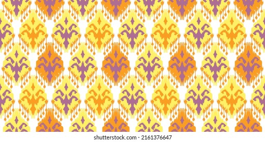 Beautiful Ethnic abstract ikat art. The seamless yellow pattern in tribal, folk embroidery, Mexican, Peruvian, Indian, Asia, Moroccan, Turkey, and Uzbek styles.Design for carpet, and wallpaper.