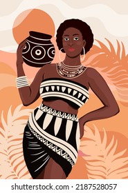 Beautiful ethnic African woman flat style portrait. Vector illustration
