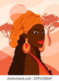 Beautiful ethnic African woman flat style portrait. Vector illustration