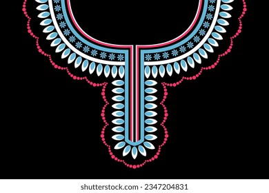 Beautiful ethnic collar lace oriental pattern traditional on black background. Aztec style embroidery abstract vector illustration. Designs for fashion texture, fabric, fashion women, shirt, clothes