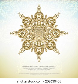 Beautiful ethnic floral ornament. Vector illustration. Brochure design template with sample text.