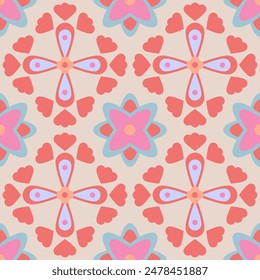 Beautiful ethnic flower seamless pattern in tribal design background texture in native American,Mexican, African,Indian,moroccan.Tradition folk culture art background. Scandinavian design for decor.