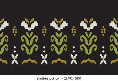 Schönes geometrisches Textilinstrument mit Ethnic Geometric. Blumenstickerstickereistil Rahmen handgefertigte botanische Muster. Eine Motiv-Vintage-Blume ist nahtlos. handgefertigte Kunstwerke für Mode und Tapeten.