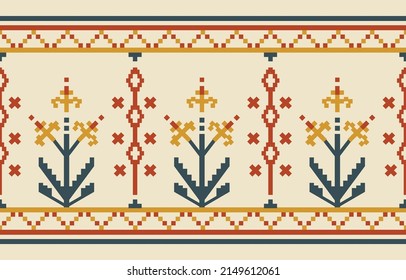 Beautiful Ethnic Geometric Textile border ornament. floral embroidery style border handmade botanical pattern. A motif vintage flower is seamless. handmade artwork designed for fashion, and wallpaper.