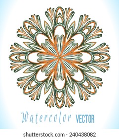 Beautiful ethnic green and orange ornament.  Hand drawn abstract background. 