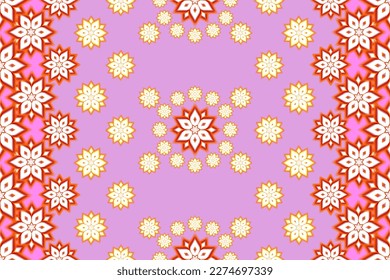 Schöne ethnische Kunst.Nahtlose Muster in Stamm, Folkstickereistickerei im Stil.Gold, orangefarbene Blumenzierkunst.Design für Hintergrundbilder, Kleidung, Umhüllung, Stoff, Deckung, Vektorgrafik