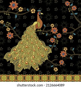 beautiful ethnic indonesian batik peacock and floral pattern