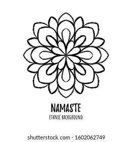 Beautiful ethnic mandala for design or decor. Hand draw boho element with nice phrase for greeting card or businesses banner. Can be used for coloring book, textile and warping paper.