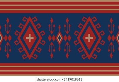 Beautiful ethnic seamless pattern in tribal.Ikat textile texture in native American,Mexican,African style.Aztec geometric fabric folk art.Boho ornament.Design for carpet, wallpaper,clothing,rug,woven.