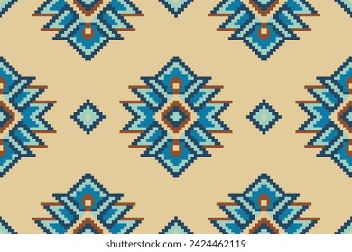 Beautiful ethnic seamless pattern in tribal.Ikat textile texture in native American,Mexican,African style.Aztec geometric fabric folk art.Boho ornament.Design for carpet, wallpaper,clothing,rug,woven.